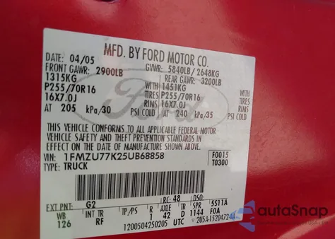 2005 Ford Explorer Sport Trac Adrenalin/Xls/Xlt from USA, damaged, VIN 1FMZU77K25UB68858